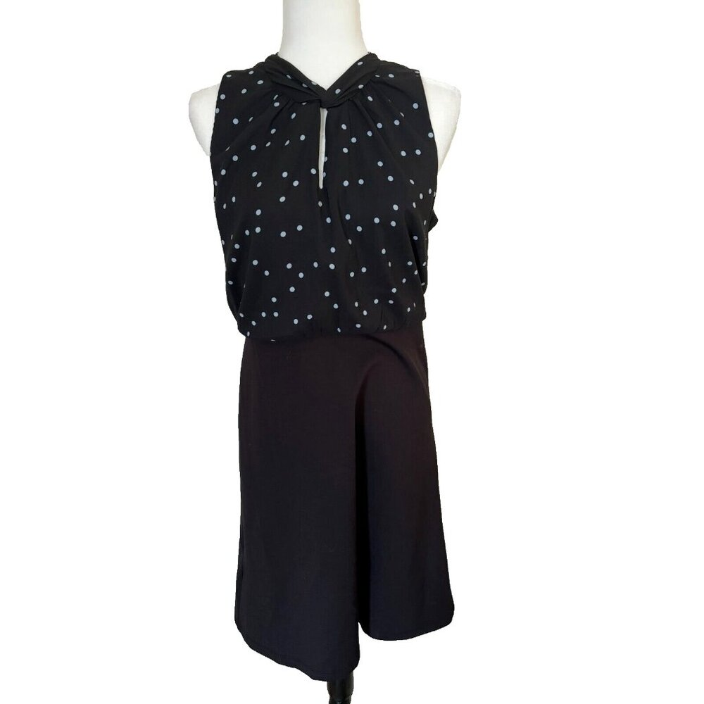LOFT Dress Size 8 Sleeveless Blouson Polka Dot Chiffon Knit Skirt Black NWT